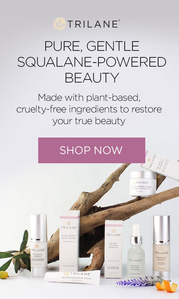 Trilane Skincare products with driftwood and ingredients